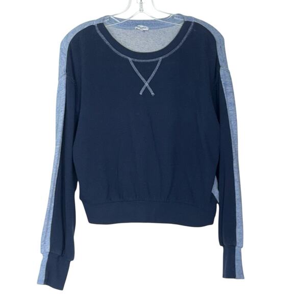 Splendid Crew Neck Sweater Long Sleeve Two-Tone Top Navy Blue Womens Size Small - Picture 1 of 10